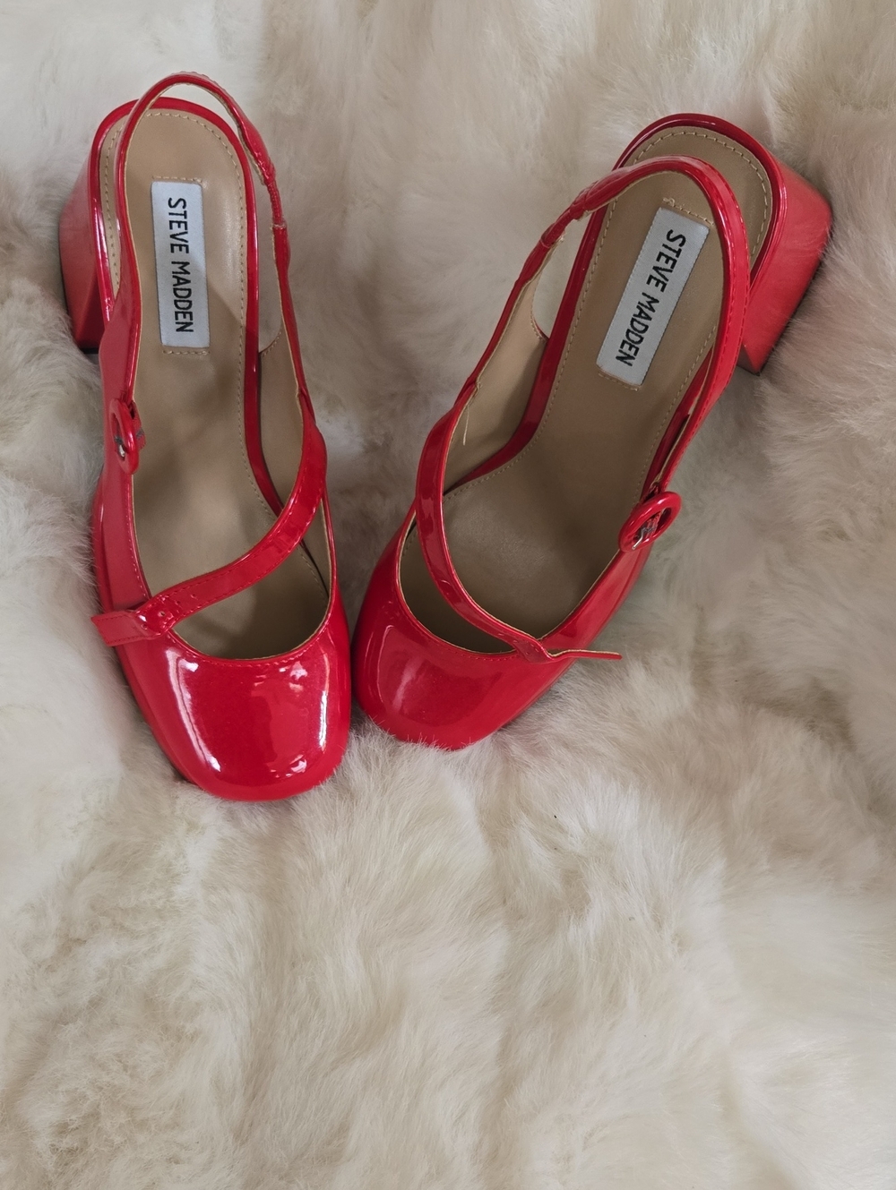 Steve Madden Bright Red Patent Slingback Block Heels